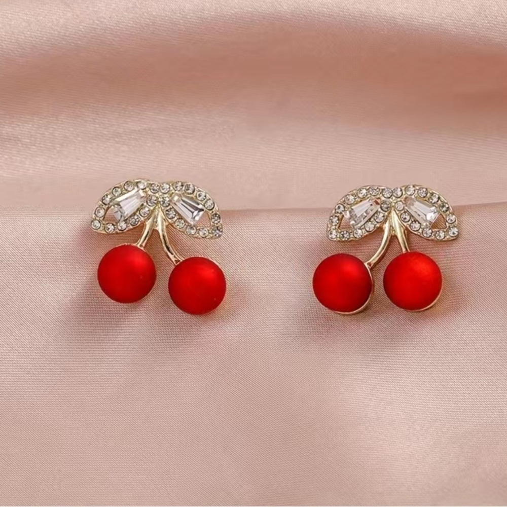 Cherry Red & Gold Rhinestone Earrings